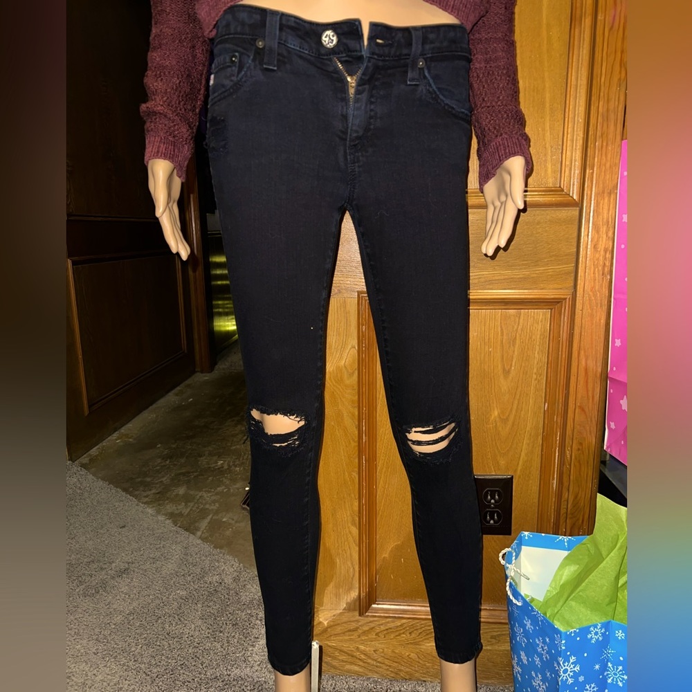 AG black skinny ankle jeans holes in knees excellent condition
